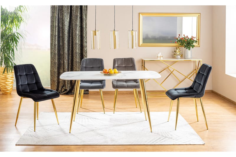 Spisebord Kore 140 cm Marmorlook - Glass/Hvit/Gull - Marmorbord - Spisebord & kjøkkenbord
