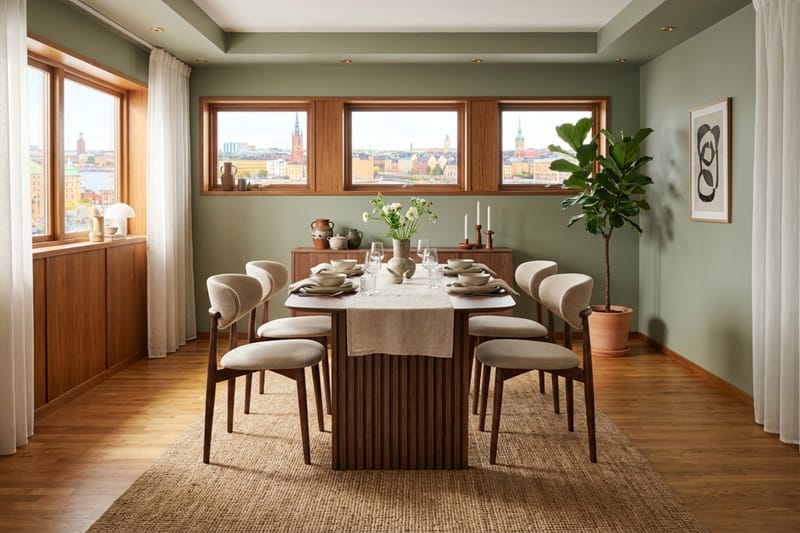 Matgrupp Bark Richeto med Molly stolar Rökt ek/beige - Møbler - Bord - Spisegruppe