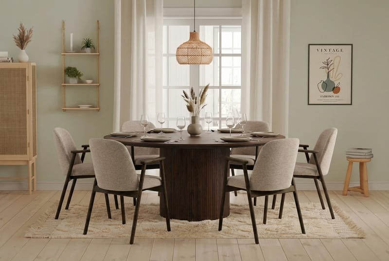 Matgrupp Bark Valnöt|Greige - Møbler - Bord - Spisegruppe