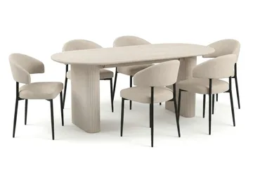 Matgrupp Bark Vitlaserad Beige/svart - Møbler - Bord - Spisegruppe