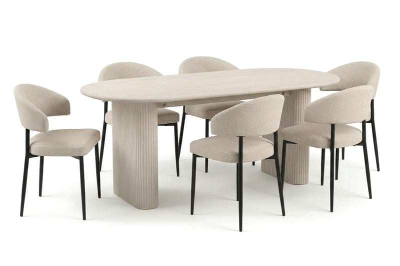 Matgrupp Bark Vitlaserad Beige/svart - Møbler - Bord - Spisegruppe