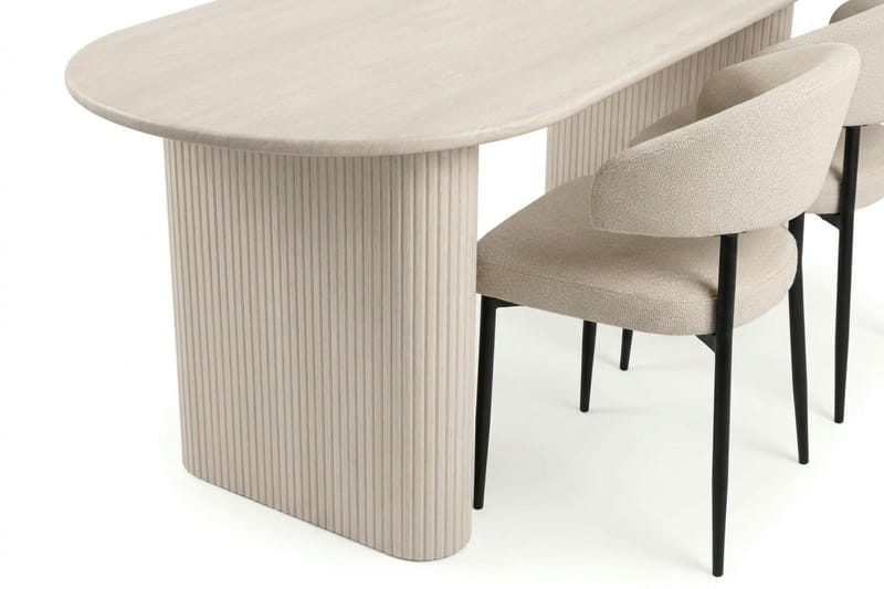 Matgrupp Bark Vitlaserad Beige/svart - Møbler - Bord - Spisegruppe