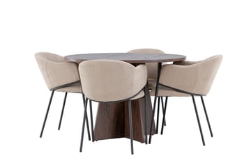 Matgruppe Bootcut 110 cm Rund med 4 Evelina stoler - Mocca/Beige - Møbler - Bord - Spisegruppe