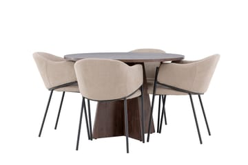 Matgruppe Bootcut 110 cm Rund med 4 Evelina stoler - Mocca/Beige - Møbler - Bord - Spisegruppe
