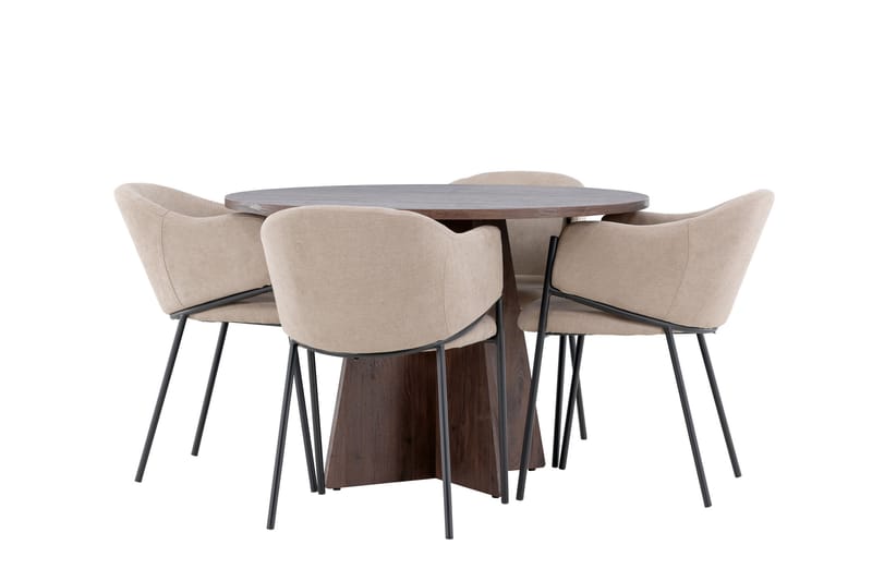 Matgruppe Bootcut 110 cm Rund med 4 Evelina stoler - Mocca/Beige - Møbler - Bord - Spisegruppe