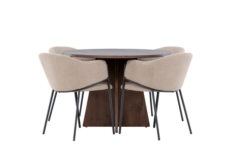 Matgruppe Bootcut 110 cm Rund med 4 Evelina stoler - Mocca/Beige - Møbler - Bord - Spisegruppe