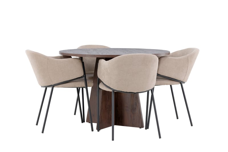 Matgruppe Bootcut 110 cm Rund med 4 Evelina stoler - Mocca/Beige - Møbler - Bord - Spisegruppe