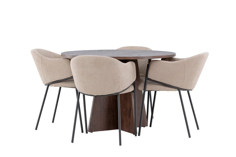 Matgruppe Bootcut 110 cm Rund med 4 Evelina stoler - Mocca/Beige - Møbler - Bord - Spisegruppe