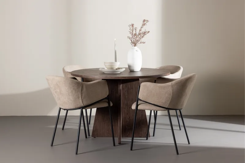 Matgruppe Bootcut 110 cm Rund med 4 Evelina stoler - Mocca/Beige - Møbler - Bord - Spisegruppe