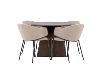 Matgruppe Bootcut 110 cm Rund med 4 Evelina stoler - Mocca/Beige - Møbler - Bord - Spisegruppe