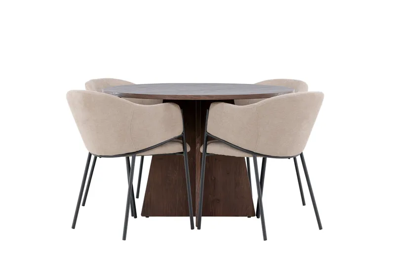 Matgruppe Bootcut 110 cm Rund med 4 Evelina stoler - Mocca/Beige - Møbler - Bord - Spisegruppe