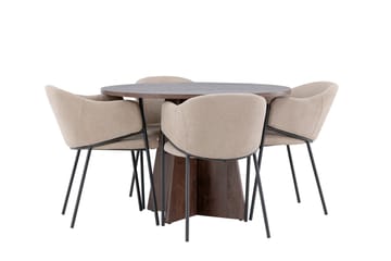 Matgruppe Bootcut 110 cm Rund med 4 Evelina stoler - Mocca/Beige - Møbler - Bord - Spisegruppe
