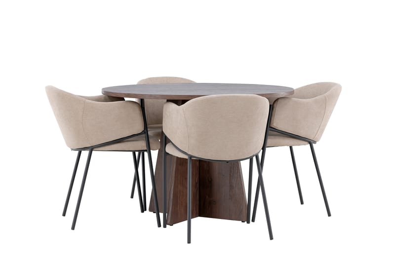 Matgruppe Bootcut 110 cm Rund med 4 Evelina stoler - Mocca/Beige - Møbler - Bord - Spisegruppe