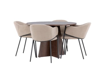 Matgruppe Bootcut 110 cm Rund med 4 Evelina stoler - Mocca/Beige - Møbler - Bord - Spisegruppe