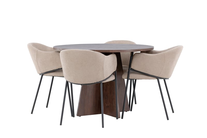 Matgruppe Bootcut 110 cm Rund med 4 Evelina stoler - Mocca/Beige - Møbler - Bord - Spisegruppe