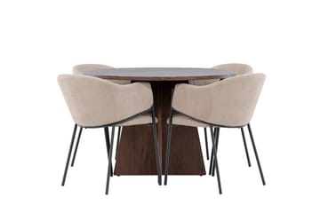 Matgruppe Bootcut 110 cm Rund med 4 Evelina stoler - Mocca/Beige - Møbler - Bord - Spisegruppe