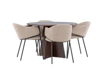 Matgruppe Bootcut 110 cm Rund med 4 Evelina stoler - Mocca/Beige - Møbler - Bord - Spisegruppe