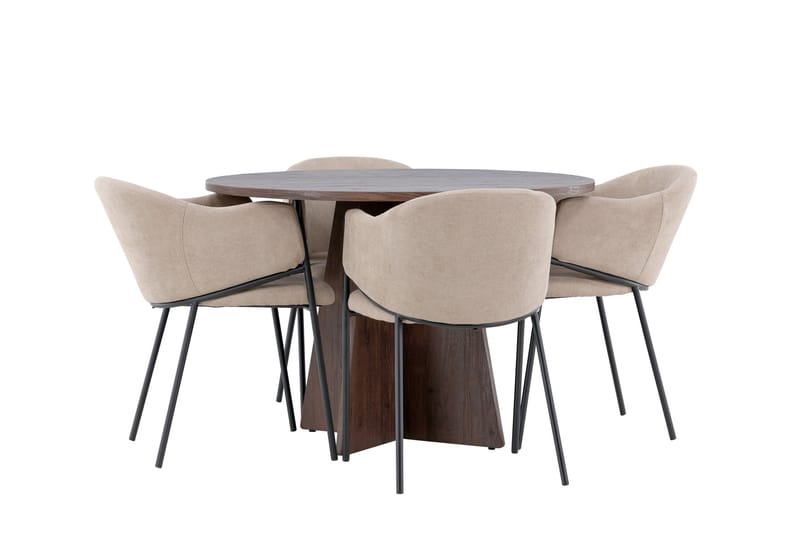 Matgruppe Bootcut 110 cm Rund med 4 Evelina stoler - Mocca/Beige - Møbler - Bord - Spisegruppe