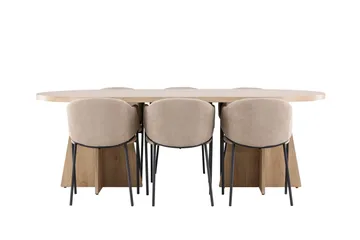 Matgruppe Bootcut 230 cm Rektangulær med 6 Evelina stoler - Whitewash/Beige - Møbler - Bord - Spisegruppe