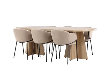 Matgruppe Bootcut 230 cm Rektangulær med 6 Evelina stoler - Whitewash/Beige - Møbler - Bord - Spisegruppe