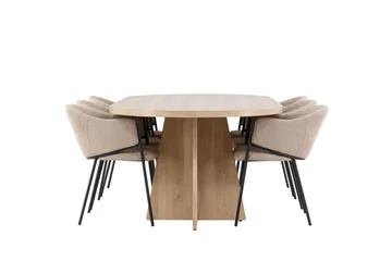 Matgruppe Bootcut 230 cm Rektangulær med 6 Evelina stoler - Whitewash/Beige - Møbler - Bord - Spisegruppe