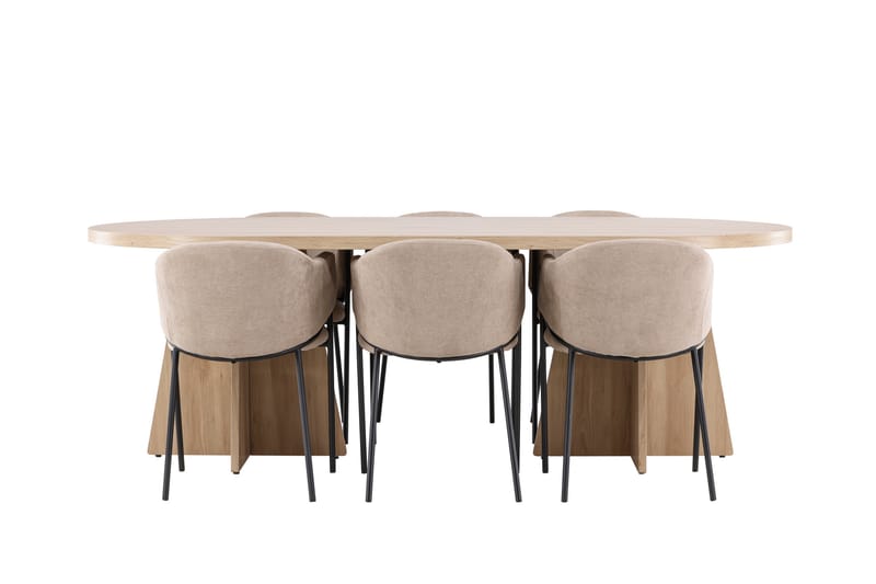 Matgruppe Bootcut 230 cm Rektangulær med 6 Evelina stoler - Whitewash/Beige - Møbler - Bord - Spisegruppe