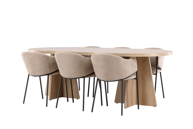 Matgruppe Bootcut 230 cm Rektangulær med 6 Evelina stoler - Whitewash/Beige - Møbler - Bord - Spisegruppe