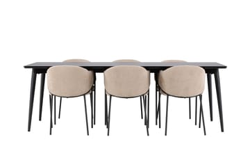 Matgruppe Ellis 230 cm Rektangulær med 6 Evelina stoler - Svart/Beige - Møbler - Bord - Spisegruppe