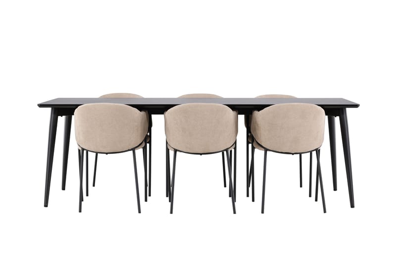 Matgruppe Ellis 230 cm Rektangulær med 6 Evelina stoler - Svart/Beige - Møbler - Bord - Spisegruppe