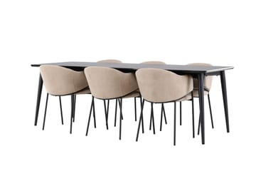 Matgruppe Ellis 230 cm Rektangulær med 6 Evelina stoler - Svart/Beige - Møbler - Bord - Spisegruppe