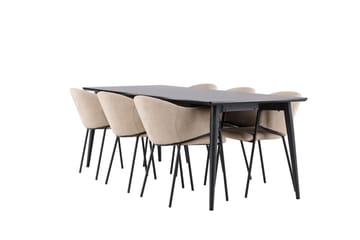 Matgruppe Ellis 230 cm Rektangulær med 6 Evelina stoler - Svart/Beige - Møbler - Bord - Spisegruppe