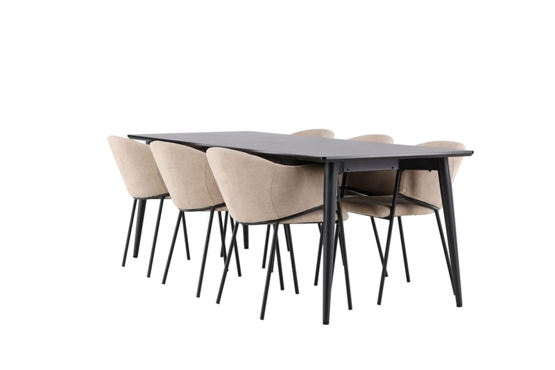 Matgruppe Ellis 230 cm Rektangulær med 6 Evelina stoler - Svart/Beige - Møbler - Bord - Spisegruppe