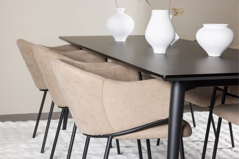 Matgruppe Ellis 230 cm Rektangulær med 6 Evelina stoler - Svart/Beige - Møbler - Bord - Spisegruppe