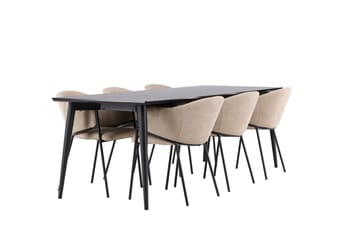 Matgruppe Ellis 230 cm Rektangulær med 6 Evelina stoler - Svart/Beige - Møbler - Bord - Spisegruppe