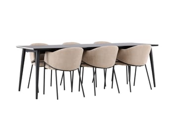 Matgruppe Ellis 230 cm Rektangulær med 6 Evelina stoler - Svart/Beige - Møbler - Bord - Spisegruppe