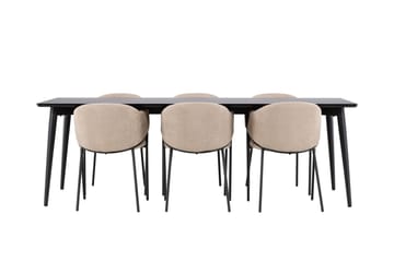 Matgruppe Ellis 230 cm Rektangulær med 6 Evelina stoler - Svart/Beige - Møbler - Bord - Spisegruppe