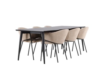 Matgruppe Ellis 230 cm Rektangulær med 6 Evelina stoler - Svart/Beige - Møbler - Bord - Spisegruppe