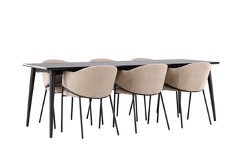 Matgruppe Ellis 230 cm Rektangulær med 6 Evelina stoler - Svart/Beige - Møbler - Bord - Spisegruppe