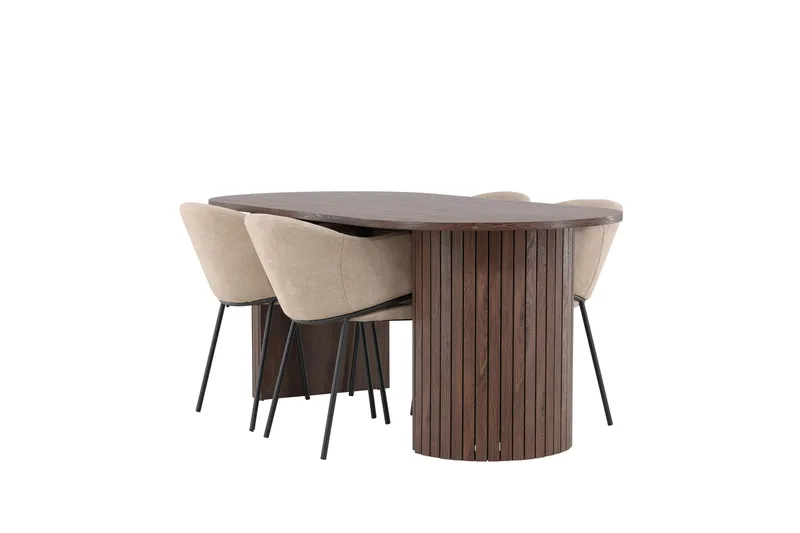 Matgruppe Härön 200 cm Oval med 4 Evelina stoler, Mocca/Beige