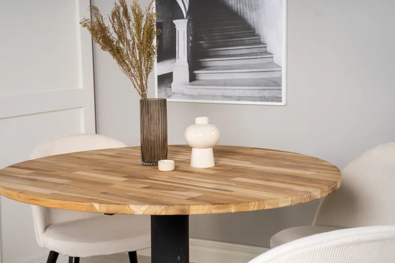 Matgruppe Laura 100 cm Rund med 4 Longreone Stoler - Beige - Møbler - Bord - Spisegruppe