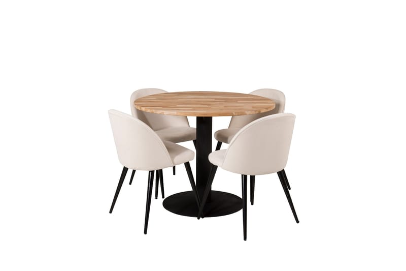 Matgruppe Laura 100 cm Rund med 4 Longreone Stoler, Beige