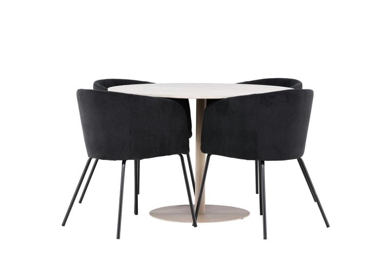Matgruppe Lycke 110 cm Rund med 4 Berit stoler - Beige/Svart - Møbler - Bord - Spisegruppe