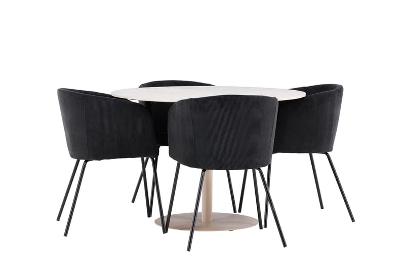 Matgruppe Lycke 110 cm Rund med 4 Berit stoler - Beige/Svart - Møbler - Bord - Spisegruppe
