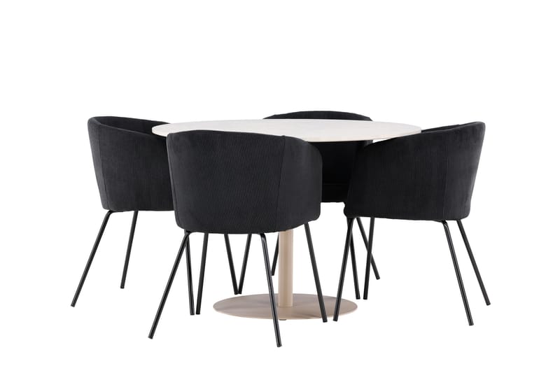 Matgruppe Lycke 110 cm Rund med 4 Berit stoler - Beige/Svart - Møbler - Bord - Spisegruppe