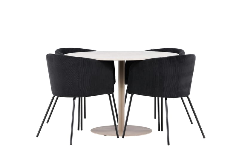 Matgruppe Lycke 110 cm Rund med 4 Berit stoler - Beige/Svart - Møbler - Bord - Spisegruppe