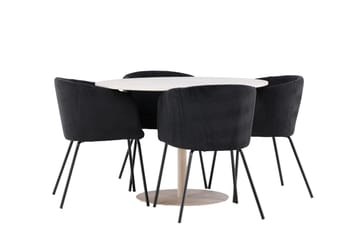 Matgruppe Lycke 110 cm Rund med 4 Berit stoler - Beige/Svart - Møbler - Bord - Spisegruppe