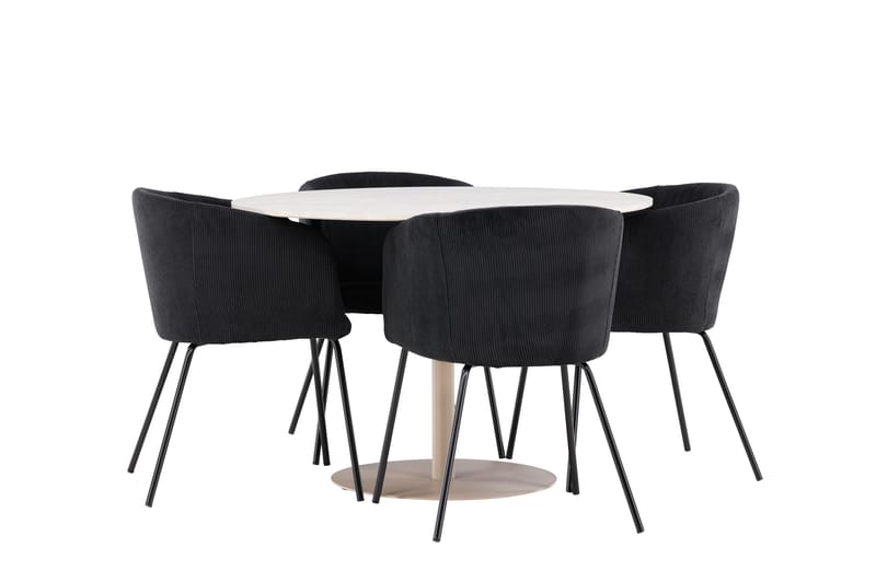 Matgruppe Lycke 110 cm Rund med 4 Berit stoler - Beige/Svart - Møbler - Bord - Spisegruppe
