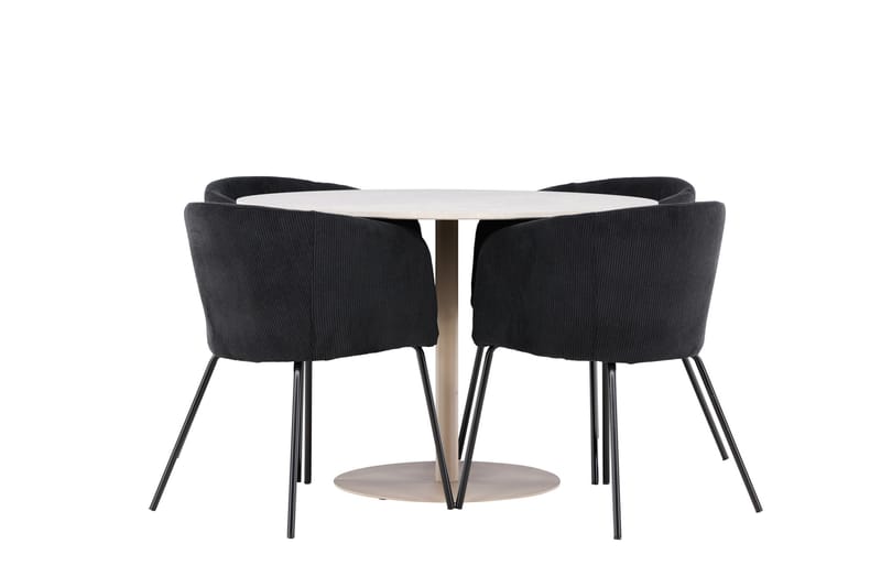 Matgruppe Lycke 110 cm Rund med 4 Berit stoler - Beige/Svart - Møbler - Bord - Spisegruppe