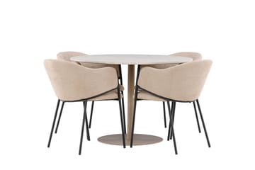 Matgruppe Lycke 110 cm Rund med 4 Evelina stoler - Beige/Beige - Møbler - Bord - Spisegruppe