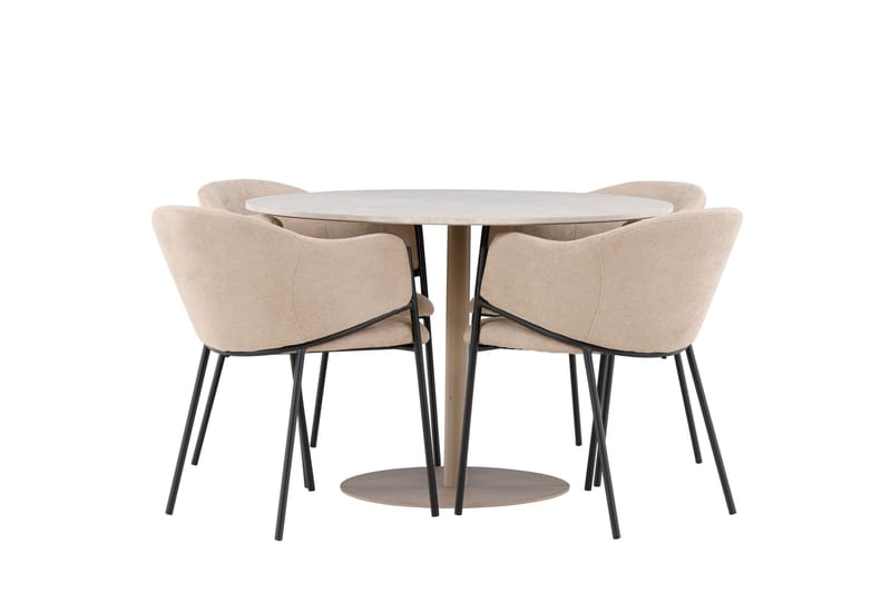Matgruppe Lycke 110 cm Rund med 4 Evelina stoler - Beige/Beige - Møbler - Bord - Spisegruppe